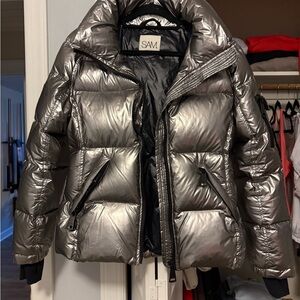 SAM. Metallic Gunmetal/Silver Women's Puffer Coat